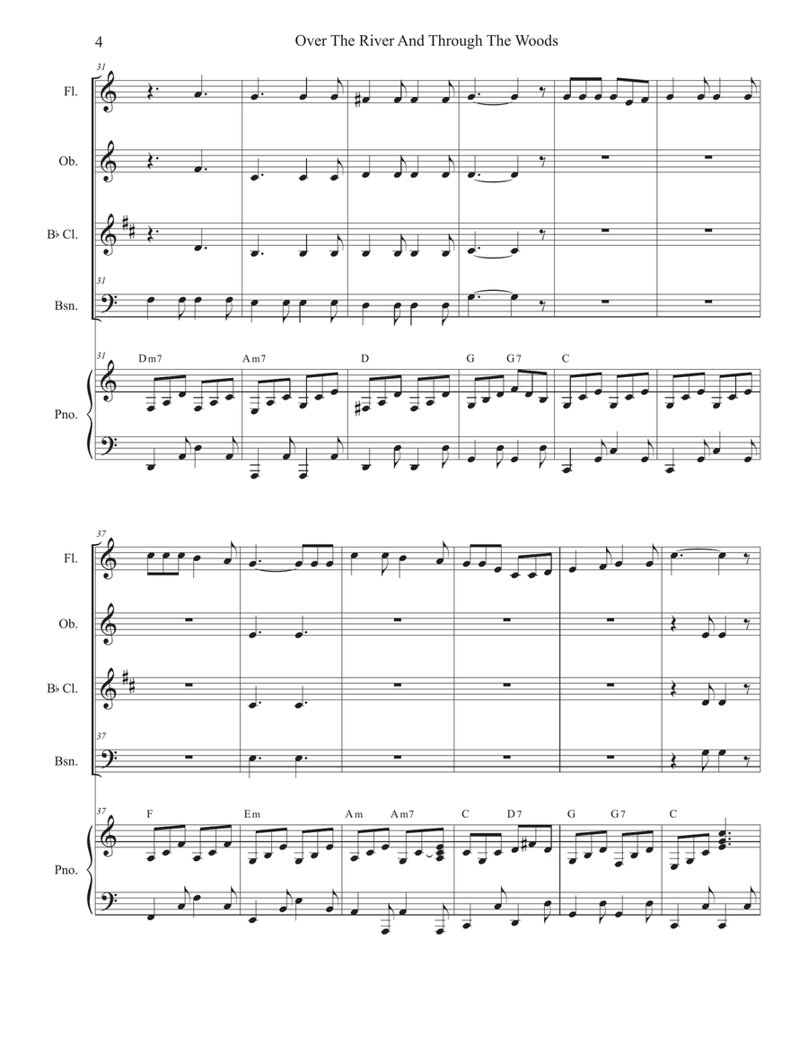 Over The River And Through The Woods (Woodwind Quartet and Piano) Woodwind Quartet scores gallery preview page 4