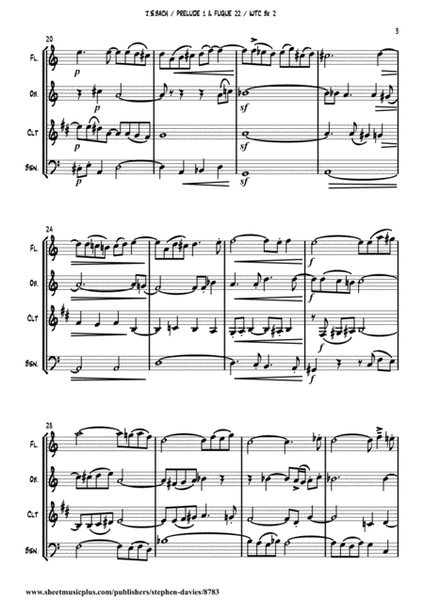 Prelude 1 & Fugue 22 From 'The Well-Tempered Clavier Book 2' For Wind Quartet (Flt, Ob, Clt, Bsn) image number null