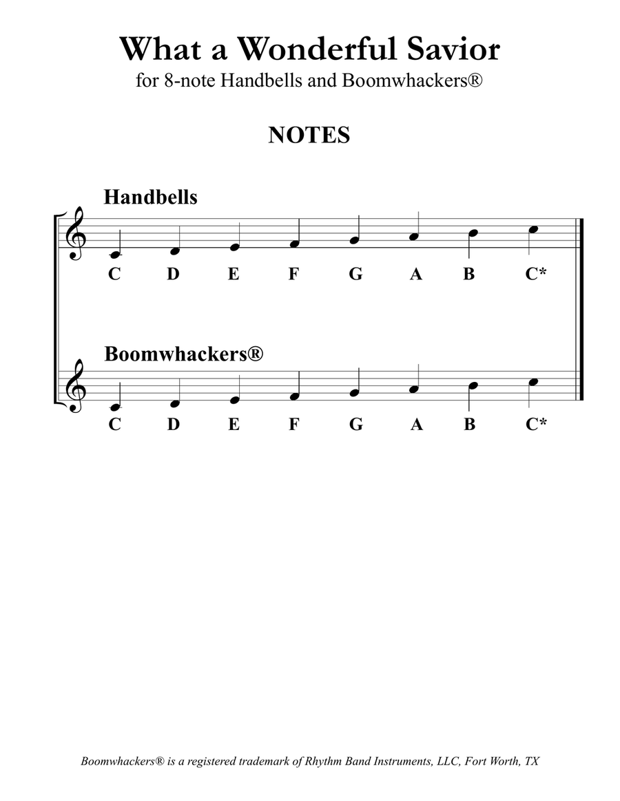 What a Wonderful Savior (for 8-note Bells and Boomwhackers with Black and White Notes) Handbell Choir scores gallery preview page 3