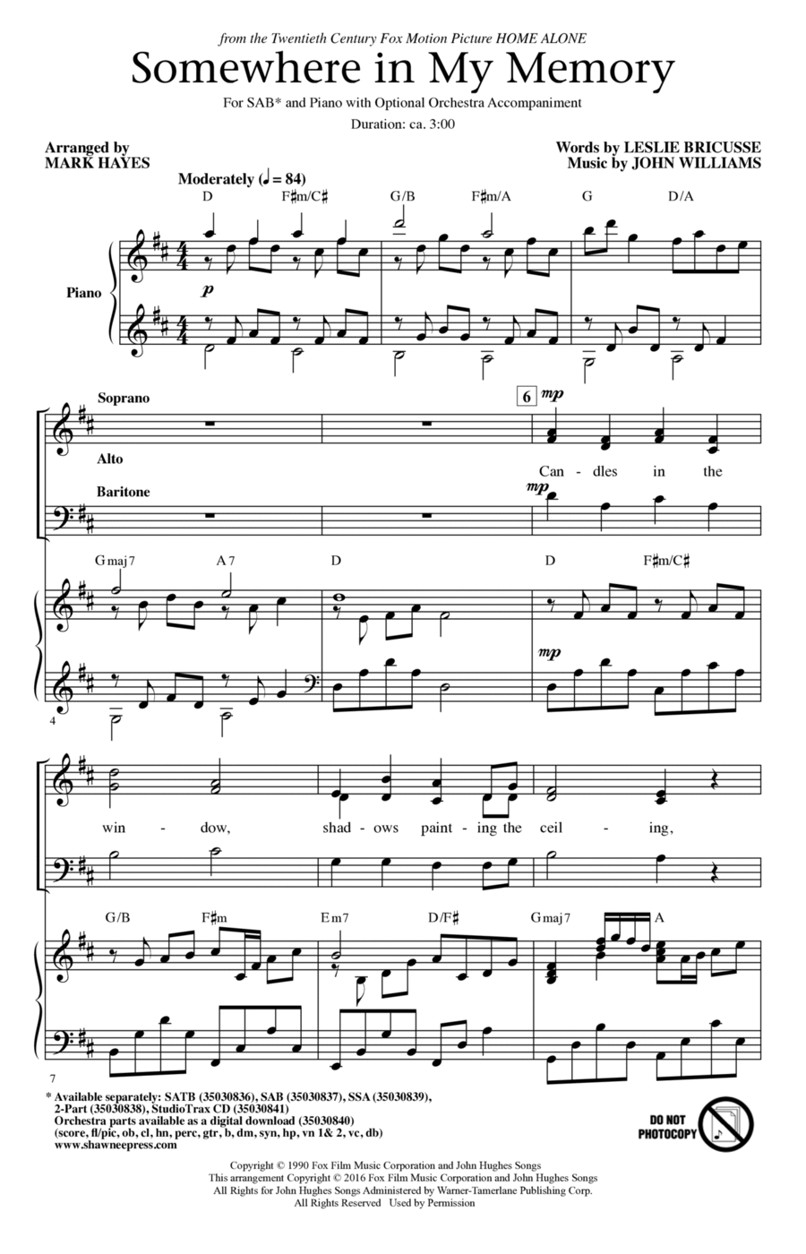 Somewhere In My Memory (arr. Mark Hayes) 3-Part scores gallery preview page 1