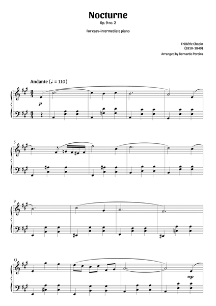 Nocturne Op. 9 no. 2 (easy-intermediate piano in A major – clean sheet music) image number null