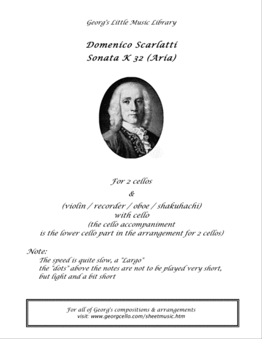Scarlatti Sonata K32 Aria (Largo) for 2 cellos (Shakuhachi & cello) Small Ensemble scores gallery preview page 3
