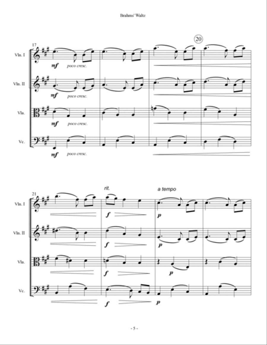 Brahms' Waltz - String Quartet String Quartet scores gallery preview page 5
