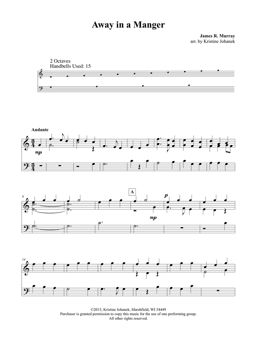 Away in a Manger (2 Octave Handbell, Hand Chimes or Tone Chimes) 2-Octaves scores gallery preview page 2