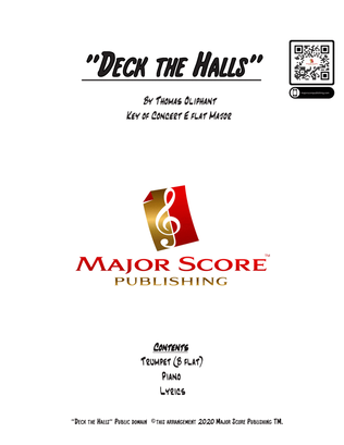Deck the Halls - Bb TRUMPET & PIANO - Eb Major ( EASY KEY OF "F" FOR TRUMPET)