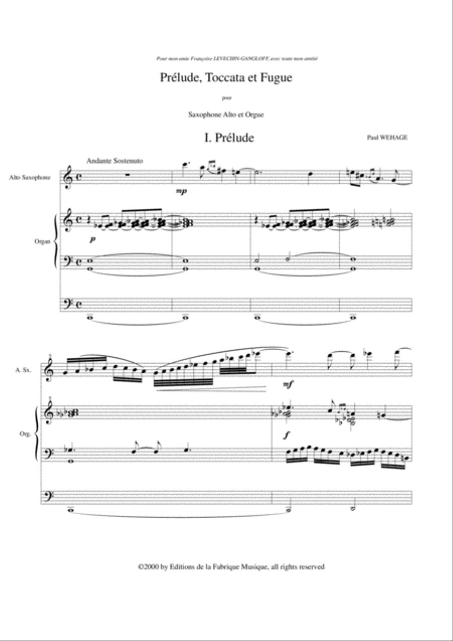 Paul Wehage: Prélude, Toccata et Fugue for alto saxophone and organ Woodwind Duet scores gallery preview page 2