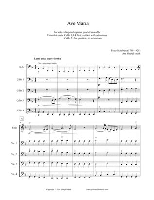 Schubert Ave Maria, for solo advanced cello plus four beginner cellists or cello ensemble
