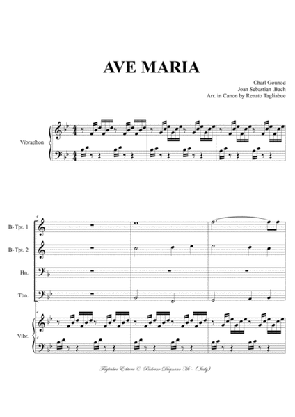 AVE MARIA - Bach-Gounod - Arr. in Canon for Brass Quartet and Vibraphon - With Parts image number null