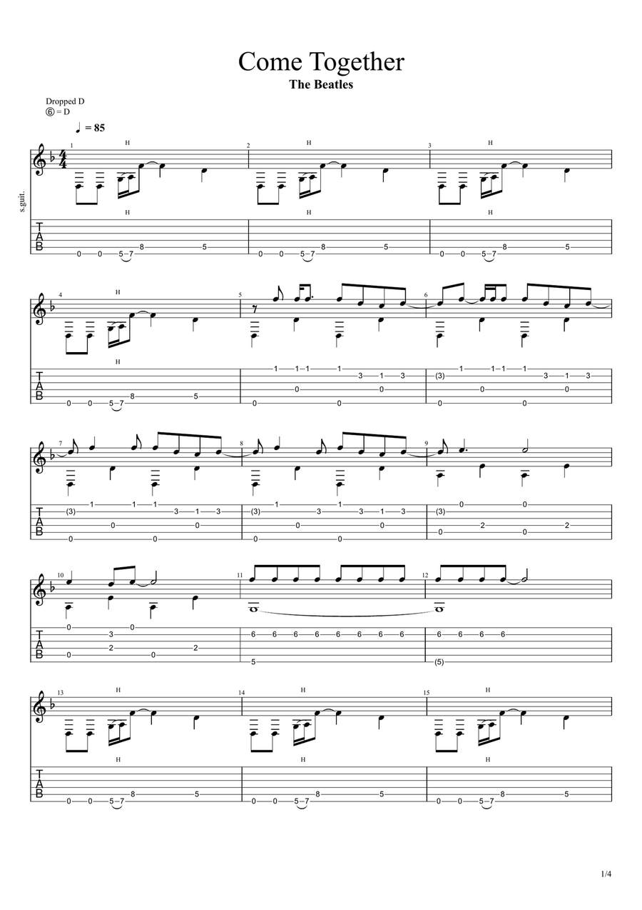 Come Together Acoustic Guitar scores gallery preview page 1