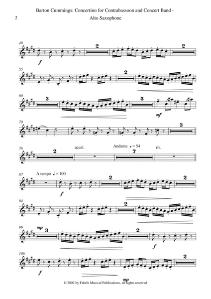 Barton Cummings: Concertino for contrabassoon and concert band, alto saxophone part
