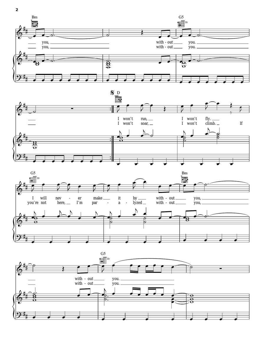 Without You Piano, Vocal, Guitar scores gallery preview page 2