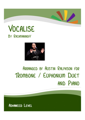 Book cover for Vocalise (Rachmaninoff) - trombone and/or euphonium duet and piano with FREE BACKING TRACK