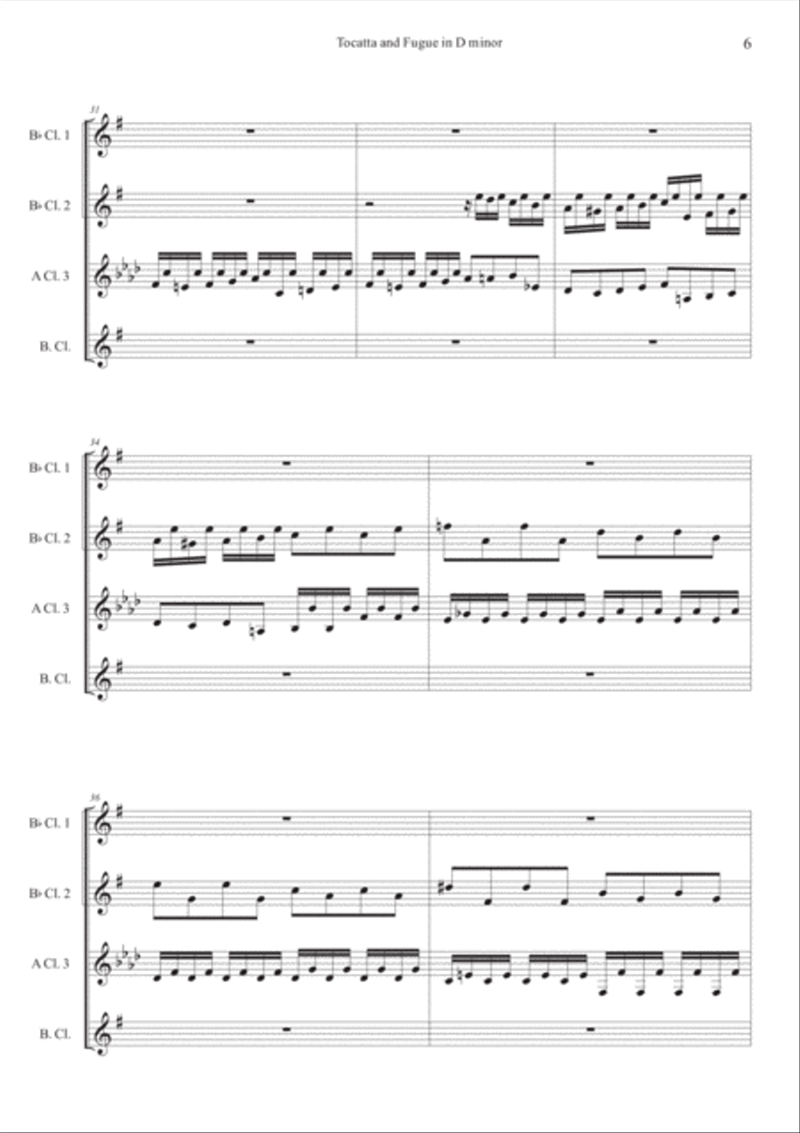 Tocatta and Fugue in D minor for Clarinet Quartet Clarinet Quartet scores gallery preview page 6