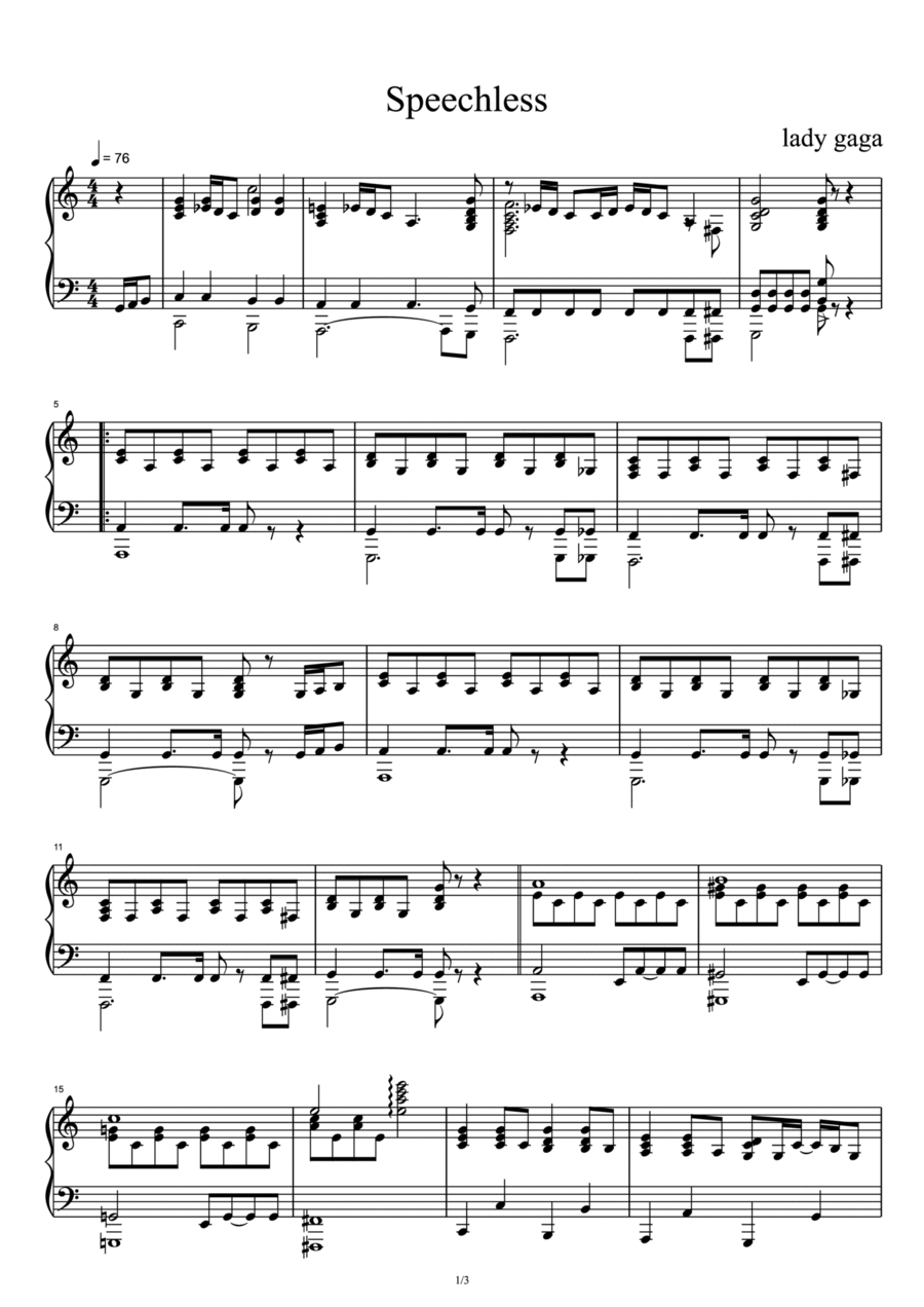 Speechless Piano Solo scores gallery preview page 1