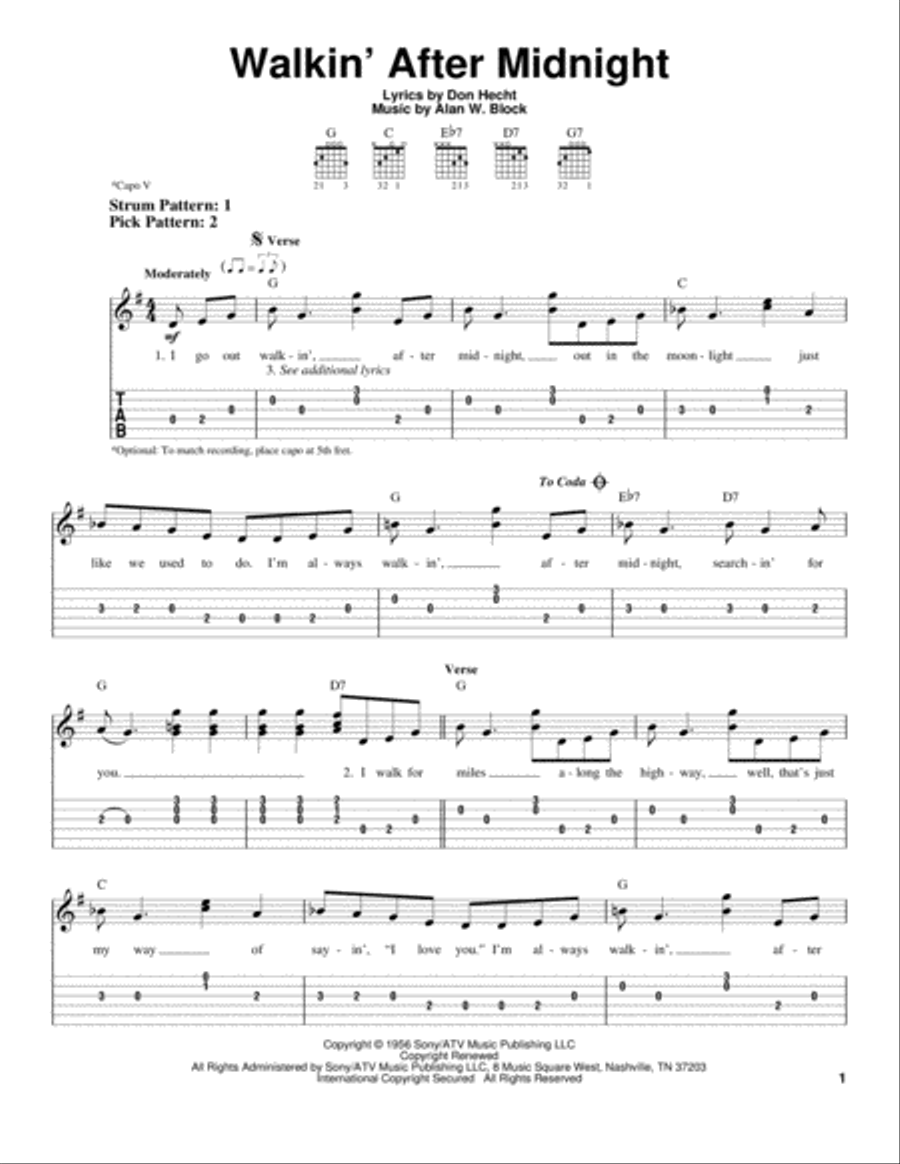 Walkin' After Midnight Electric Guitar scores gallery preview page 1