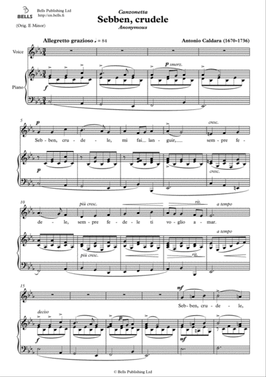Sebben, crudele (C minor) Voice Solo scores gallery preview page 1