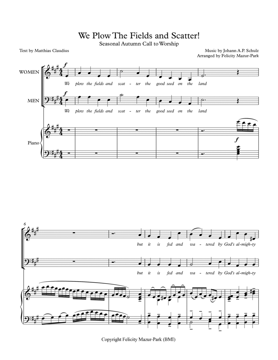 We Plow the Fields We Plow the Fields Unison Choir scores gallery preview page 1