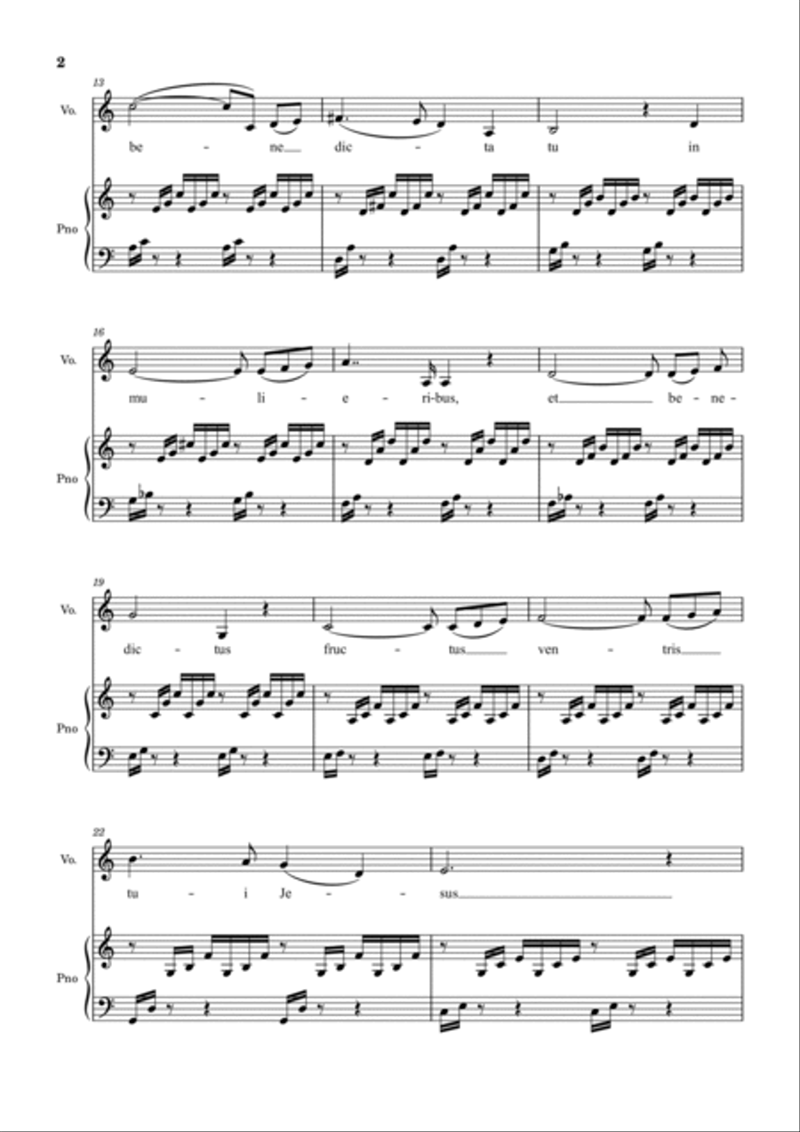 Ave Maria (Bach-Gounod) in C Major for Piano and Voice Voice scores gallery preview page 2