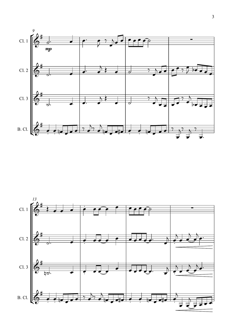 Carol of the Drum - for Clarinet Quartet Clarinet Quartet scores gallery preview page 3