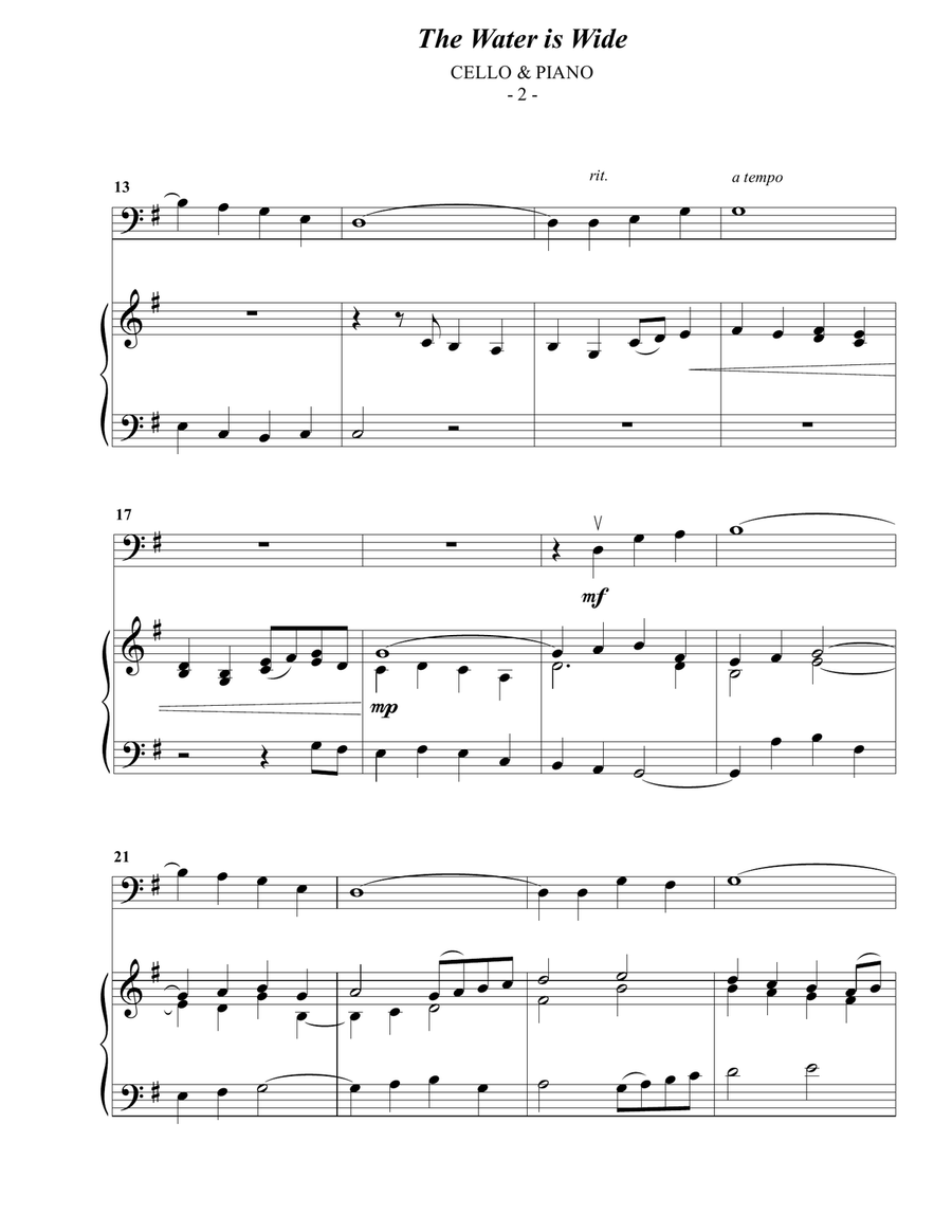 The Water is Wide for Cello & Piano Piano scores gallery preview page 2