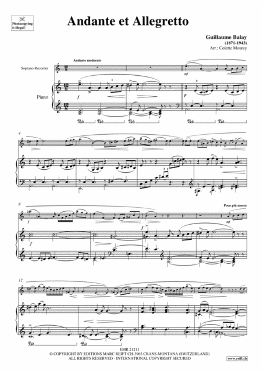 Andante et Allegretto Soprano Recorder scores gallery preview page 3