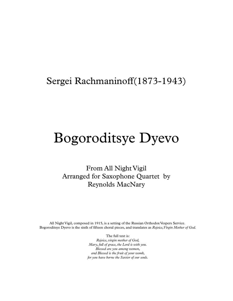 Bogoroditsye Dyevo Woodwind Ensemble scores gallery preview page 1
