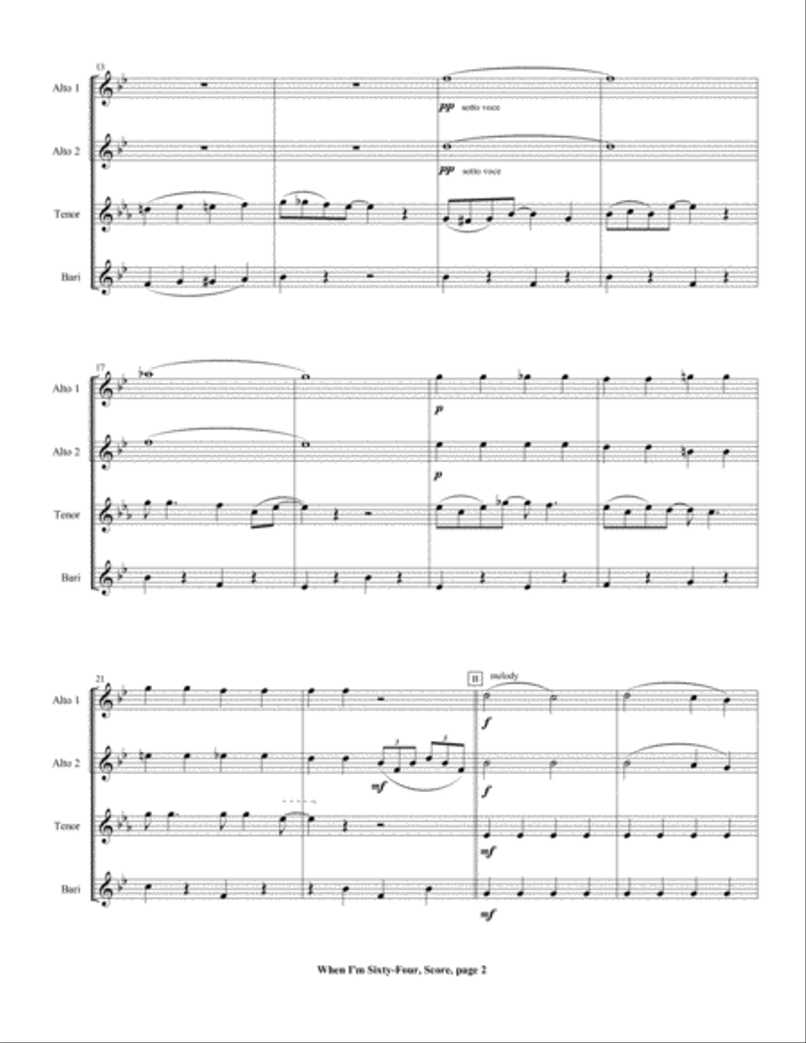 When I'm Sixty-Four Woodwind Quartet scores gallery preview page 4