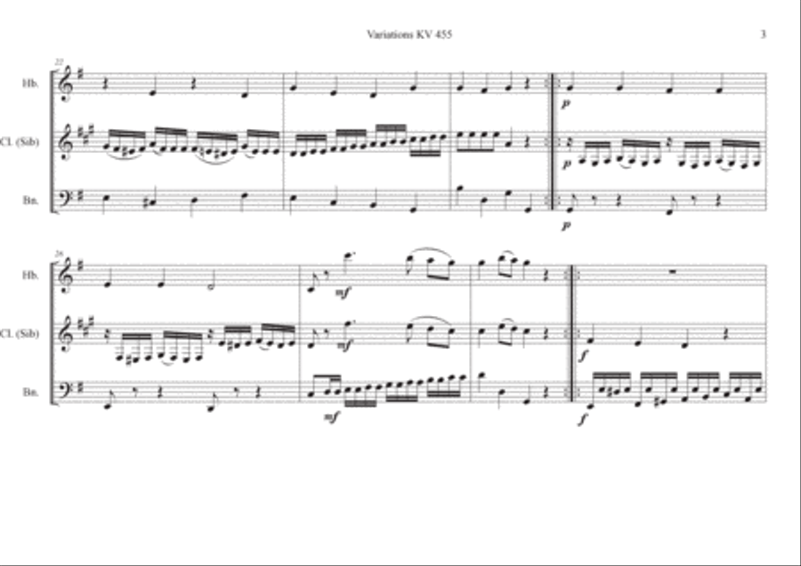 Variations KV 455 sur un thème de Gluck Woodwind Trio scores gallery preview page 3