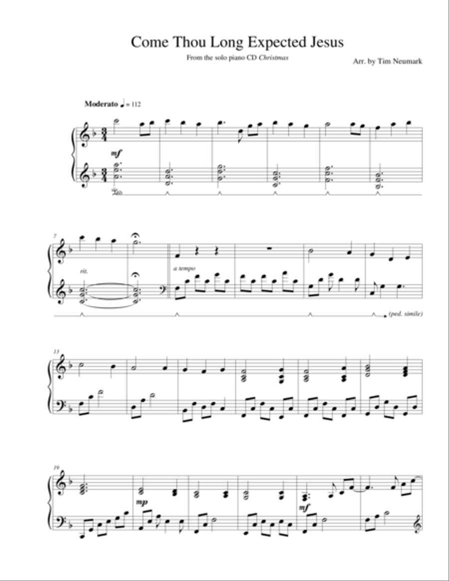 Come Thou Long Expected Jesus Piano Solo scores gallery preview page 1