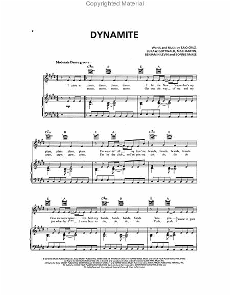 Dynamite Piano, Vocal, Guitar scores gallery preview page 2