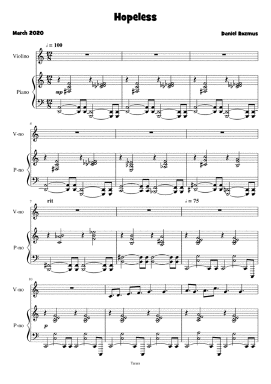 Hopeless Violin Solo scores gallery preview page 1