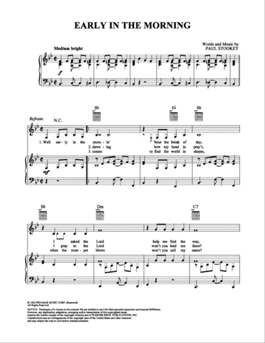 Early in the Morning Piano, Vocal, Guitar scores gallery preview page 1