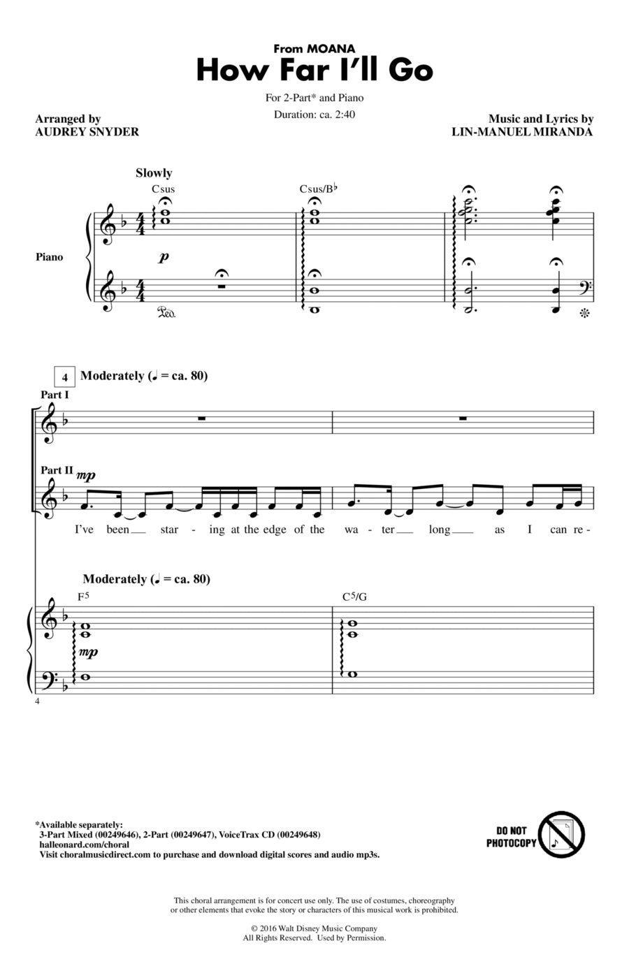 How Far I'll Go (from Moana) (arr. Audrey Snyder) 2-Part scores gallery preview page 1