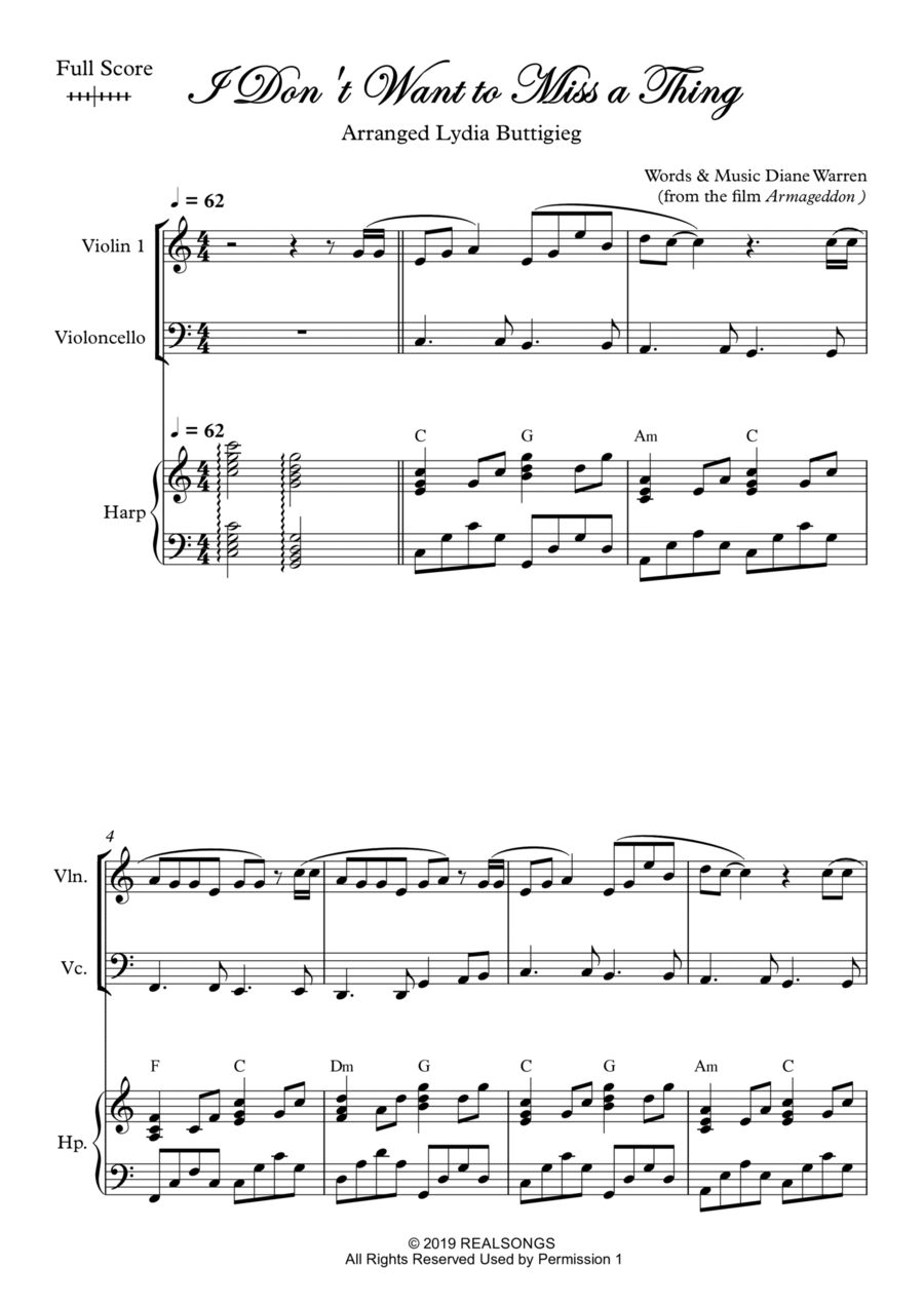 I Don't Want To Miss A Thing Piano scores gallery preview page 1
