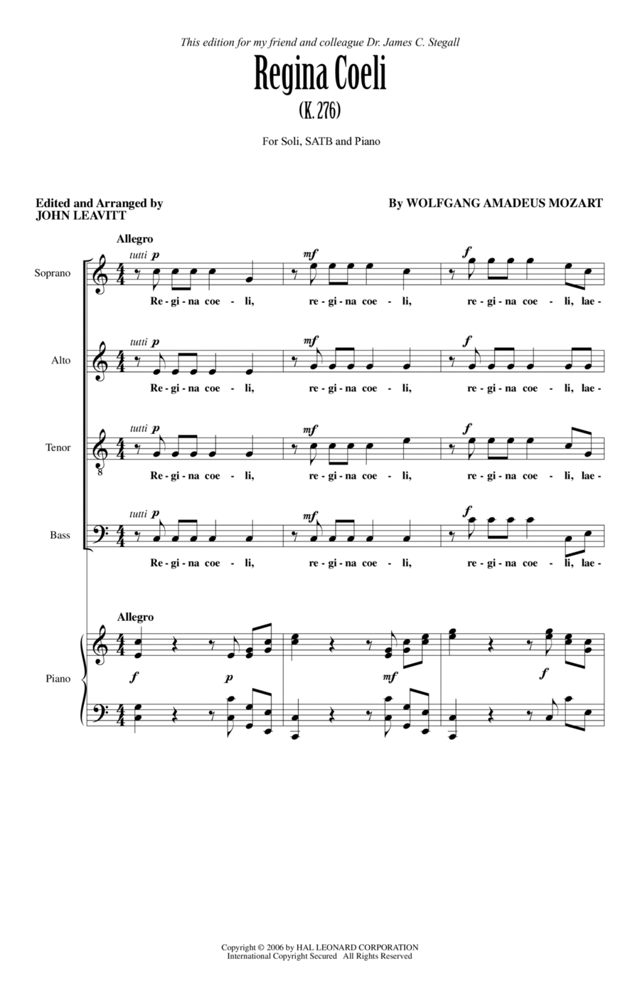 Regina Coeli KV276 Regina Coeli KV276 4-Part scores gallery preview page 1