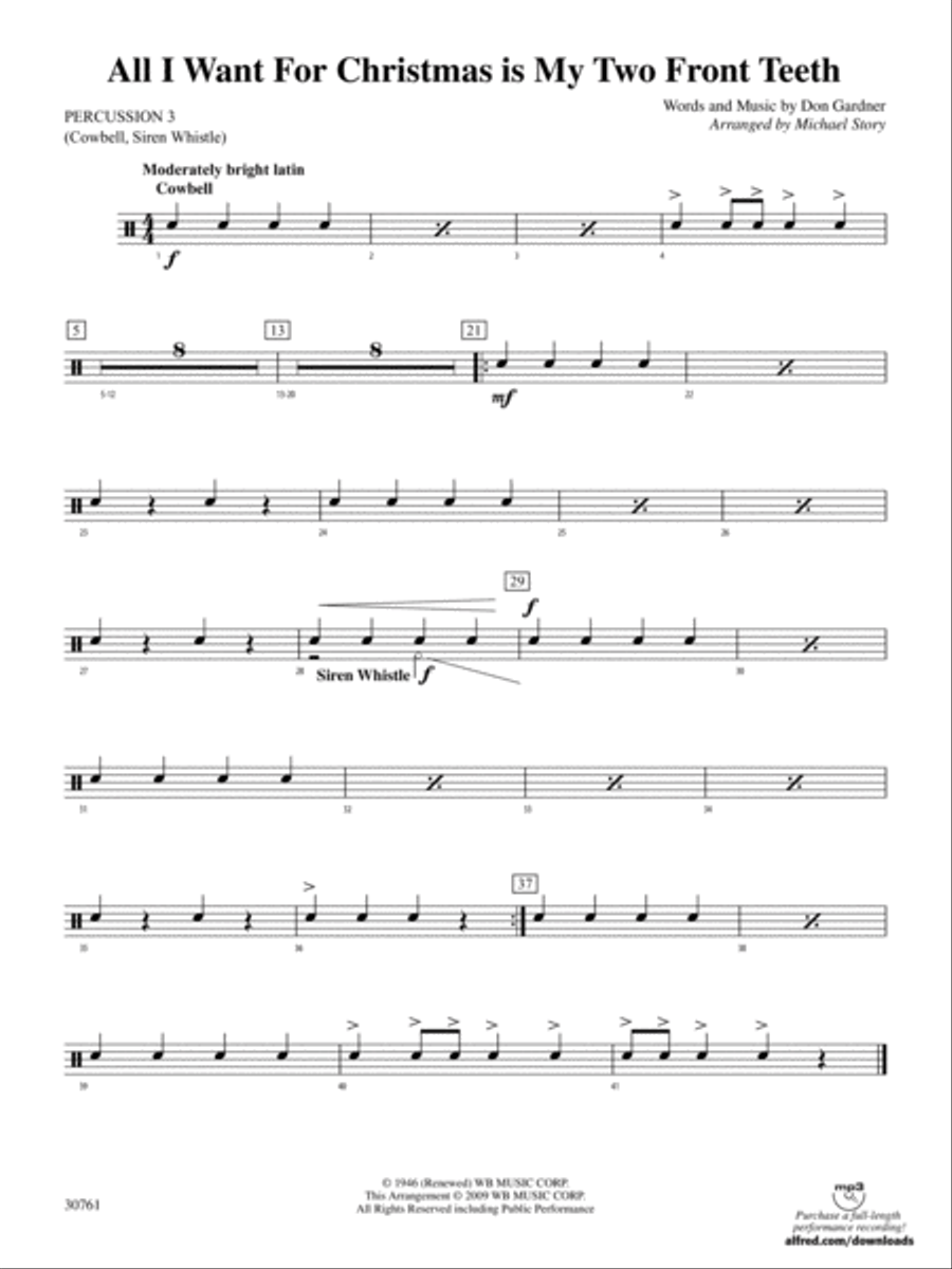 All I Want for Christmas Is My Two Front Teeth: 3rd Percussion Concert Band scores gallery preview page 1