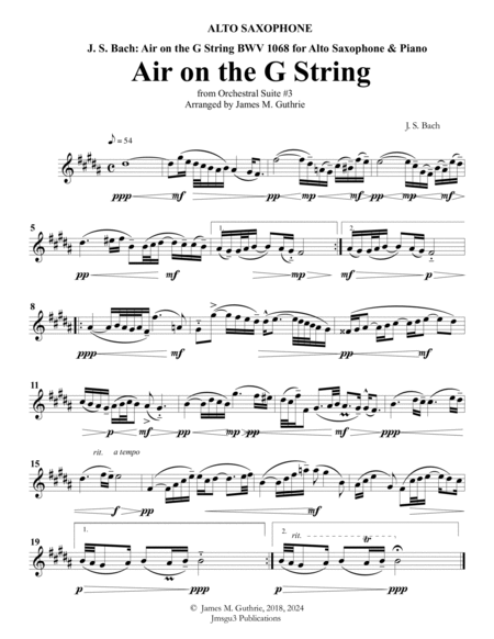 Bach: Air on a G String for Alto Sax & Piano image number null