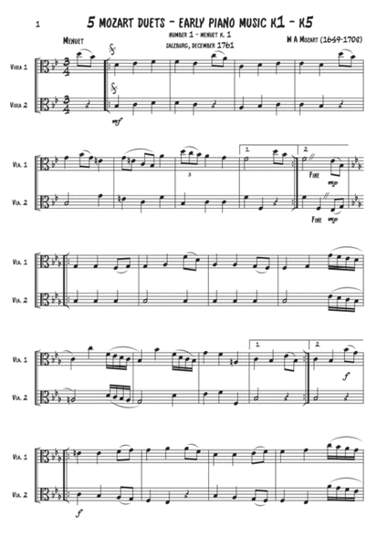 Viola duets - 5 Mozart duets image number null