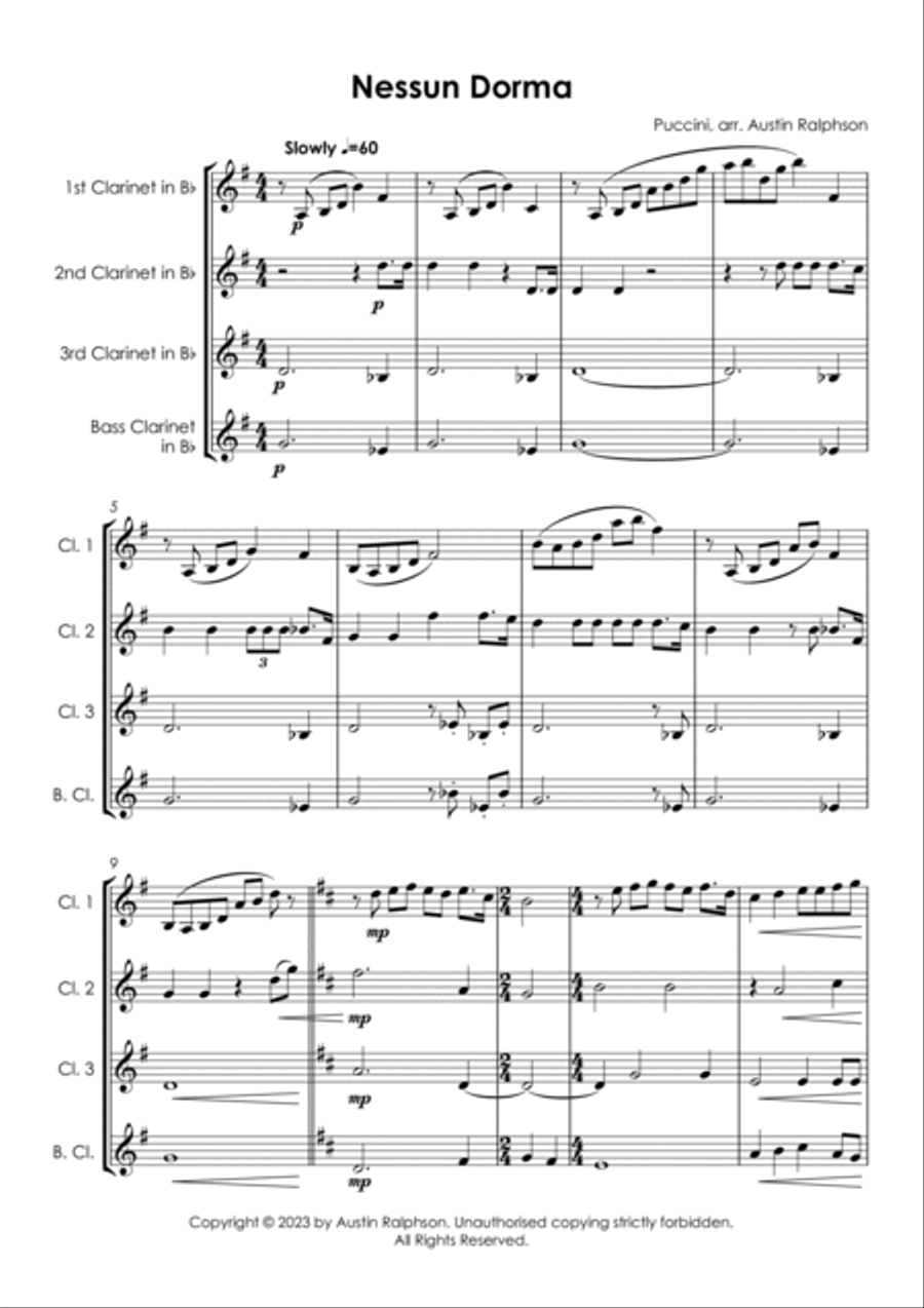 Nessun Dorma - clarinet quartet Clarinet Quartet scores gallery preview page 5