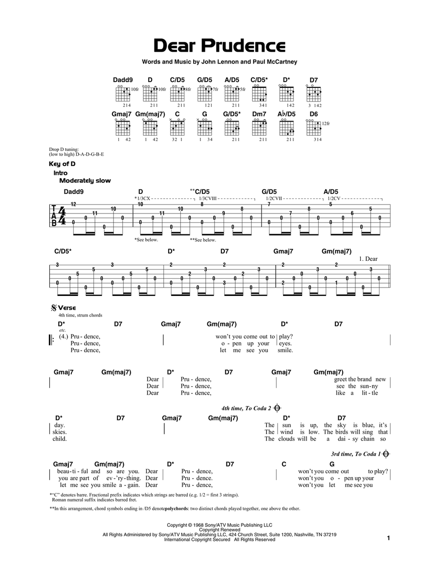 Dear Prudence Dear Prudence Acoustic Guitar scores gallery preview page 1
