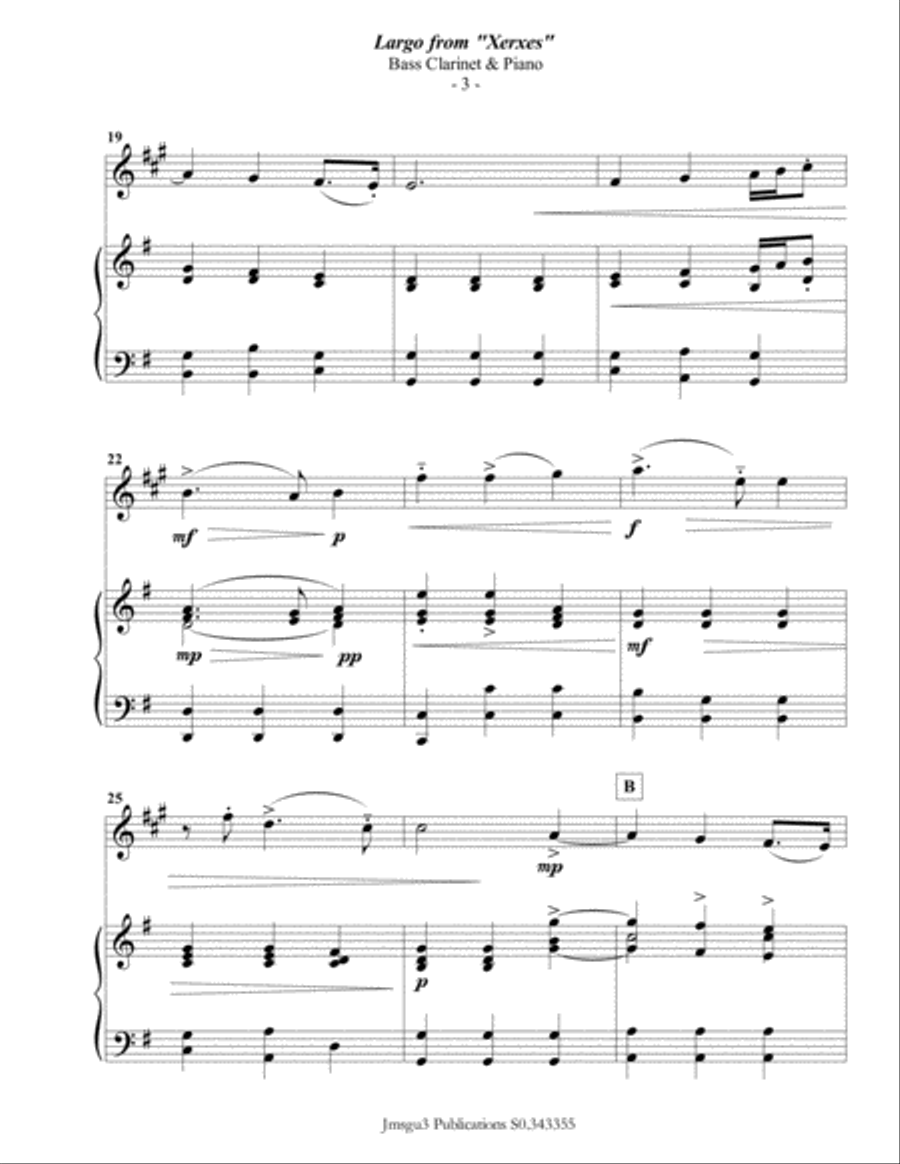 Handel: Largo from Xerxes for Bass Clarinet & Piano Bass Clarinet scores gallery preview page 3