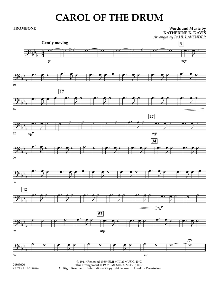 Carol of the Drum - Trombone Concert Band scores gallery preview page 1