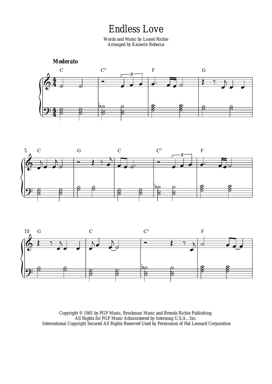 Endless Love Piano Method scores gallery preview page 1