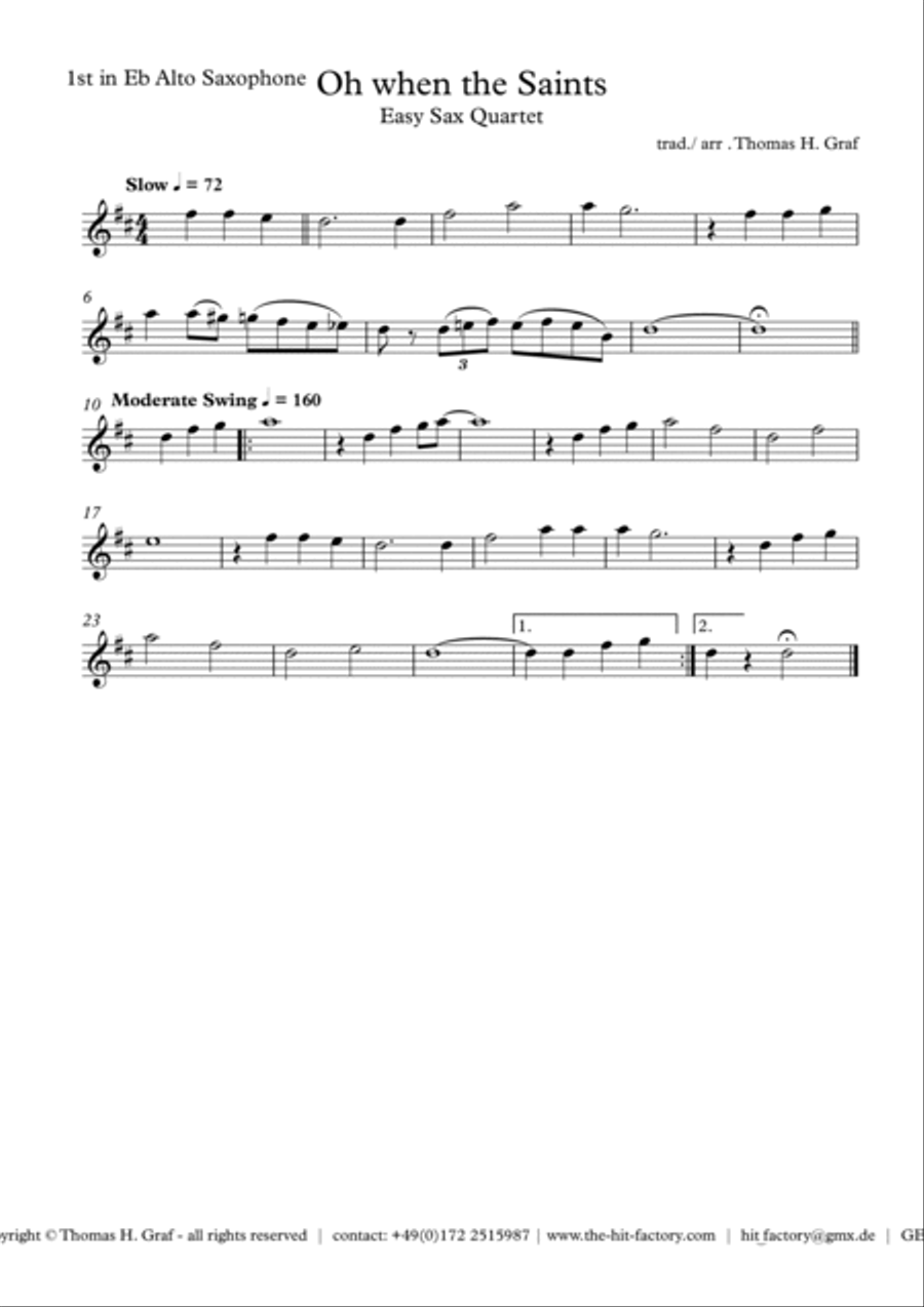 Oh when the saints - Easy Sax Quartet Saxophone Quartet scores gallery preview page 4