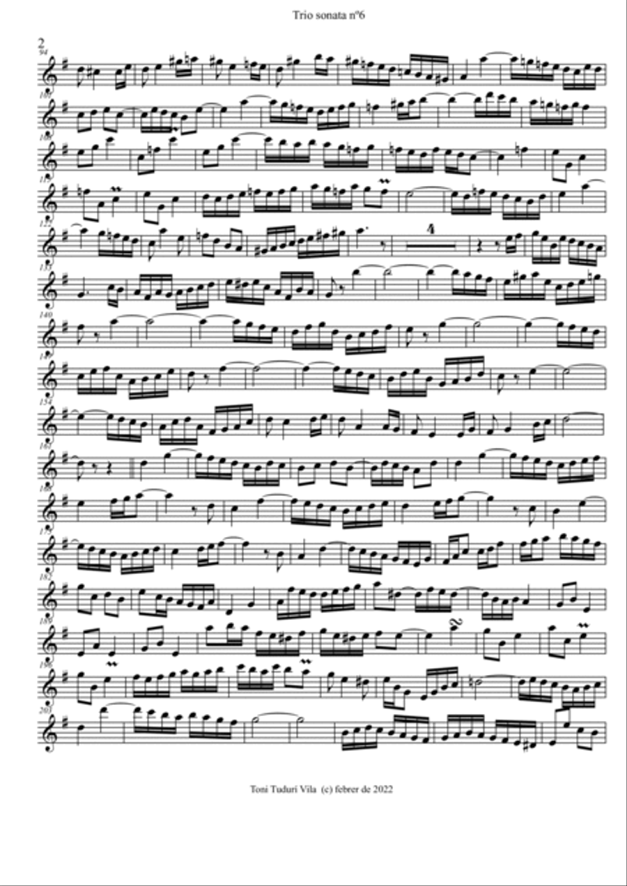 Trio sonata nº6 in G Major for oboe/violin, violin & continuo Small Ensemble scores gallery preview page 2