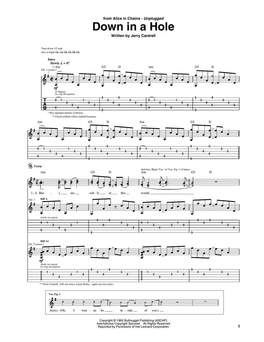 Down In A Hole Acoustic Guitar scores gallery preview page 1