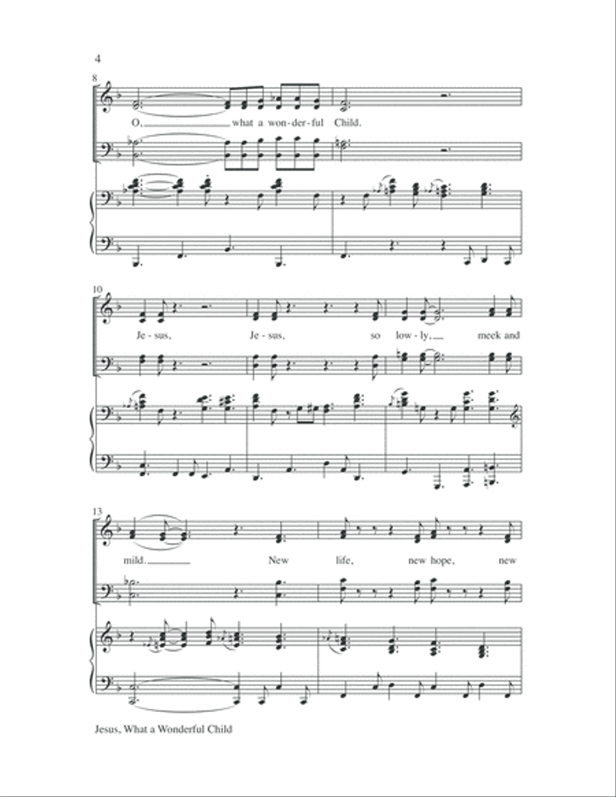Jesus, What a Wonderful Child with Amen 4-Part scores gallery preview page 4