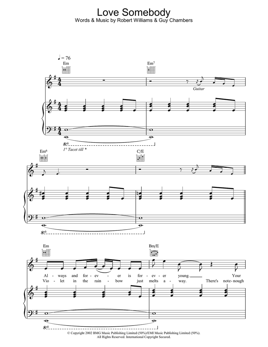 Love Somebody Piano, Vocal, Guitar scores gallery preview page 1