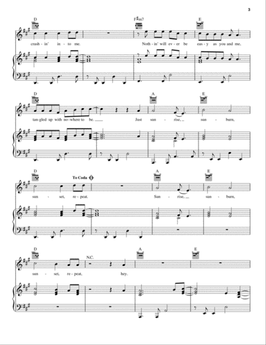 Sunrise, Sunburn, Sunset Piano, Vocal, Guitar scores gallery preview page 3