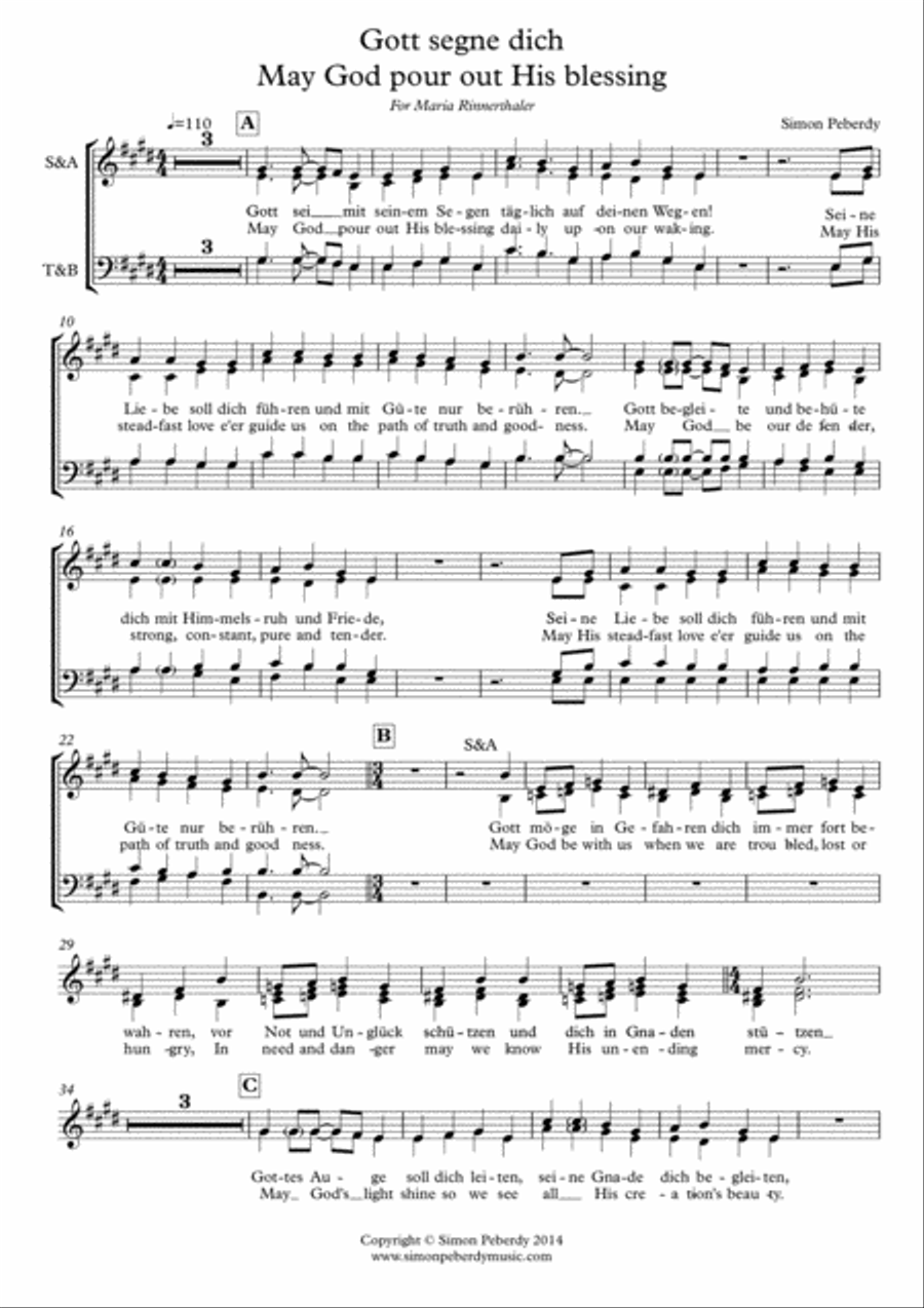 Gott segne dich / May God pour out his blessing (Gm & Eng) (SATB or STB or SA and piano/guitar STB scores gallery preview page 6